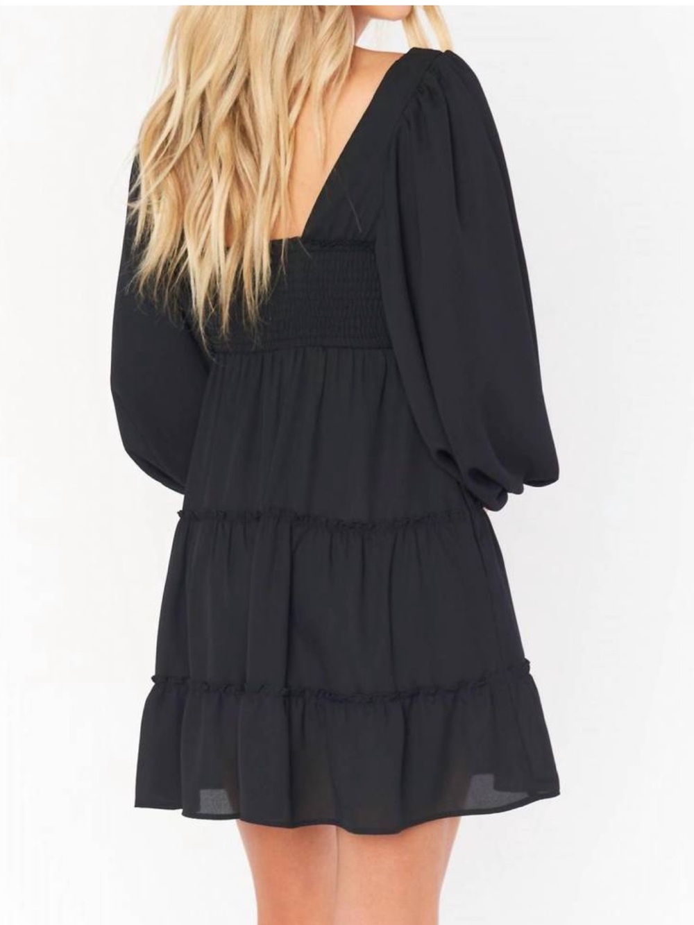Show Me Your Mumu Mandi Mini Dress Black Puff Sleeve Babydoll Tiered Dress - M - Picture 3 of 11